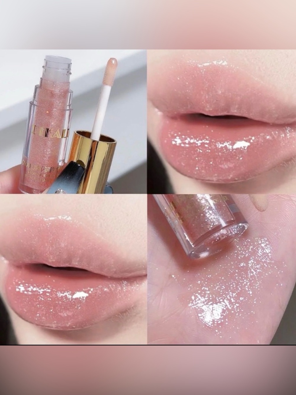 Shimmery Pink Lip Gloss with Gold Flecks